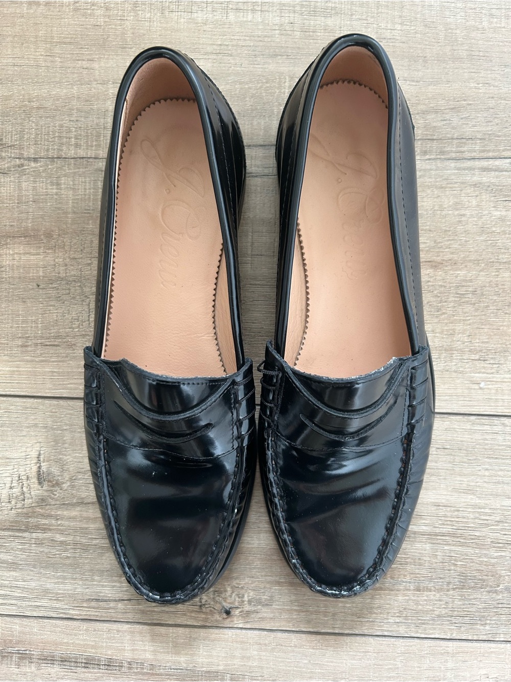J.Crew Classic Winona Black Penny Loafers Italian Spazzolato Leather Slip On 8.5